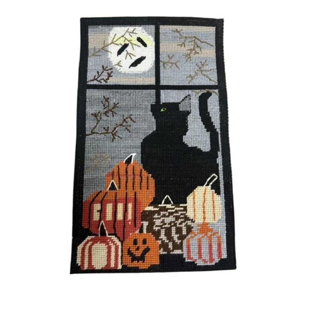 Hand-Stitched plastic-canvas Halloween wall hanging 22"